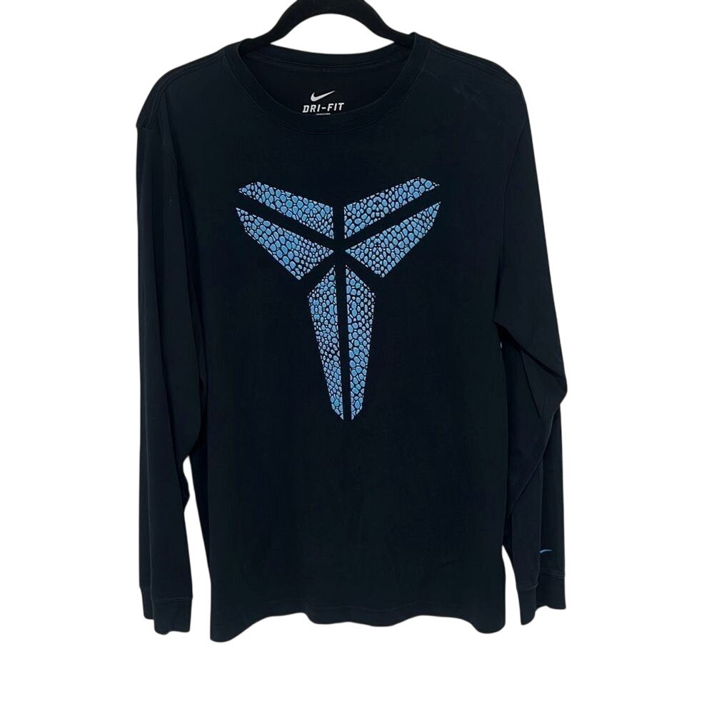 Nike Mens Black Blue Black Mamba Logo Dri Fit Long Sleeve T-shirt Size Large